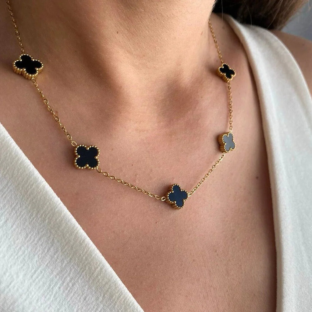 Vera Gold & Black Clover Necklace