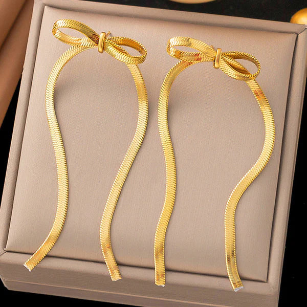Sophie Gold Bow Drop Earrings