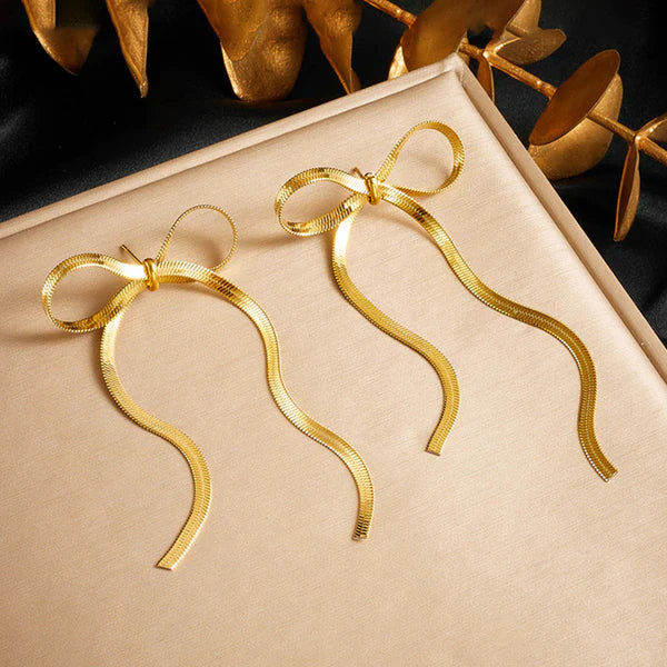 Sophie Gold Bow Drop Earrings