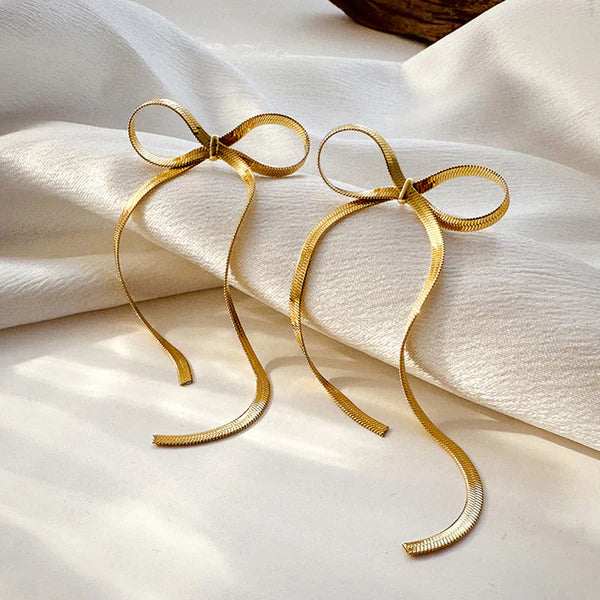 Sophie Gold Bow Drop Earrings