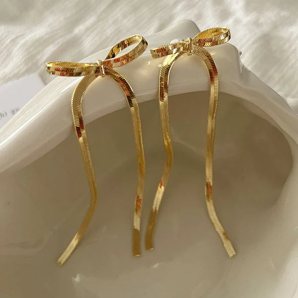 Sophie Gold Bow Drop Earrings