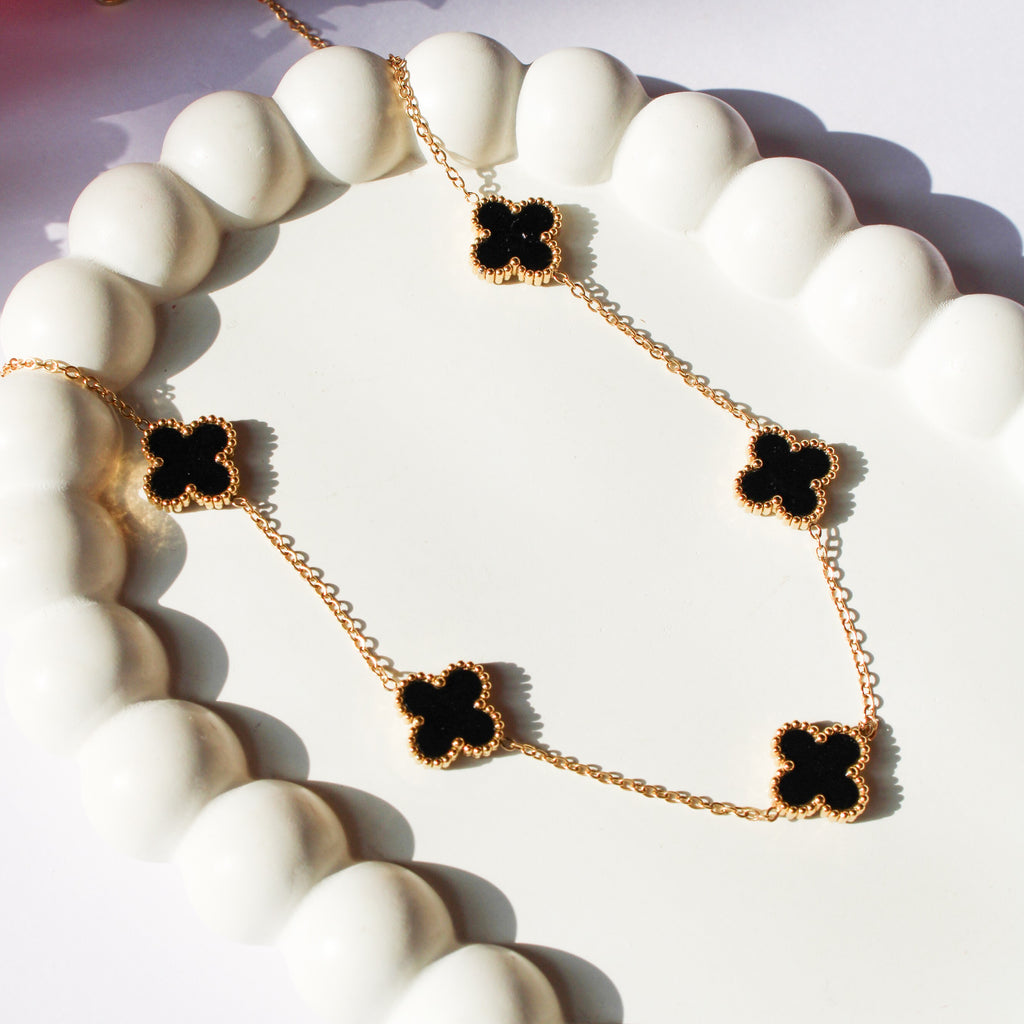 Vera Gold & Black Clover Necklace