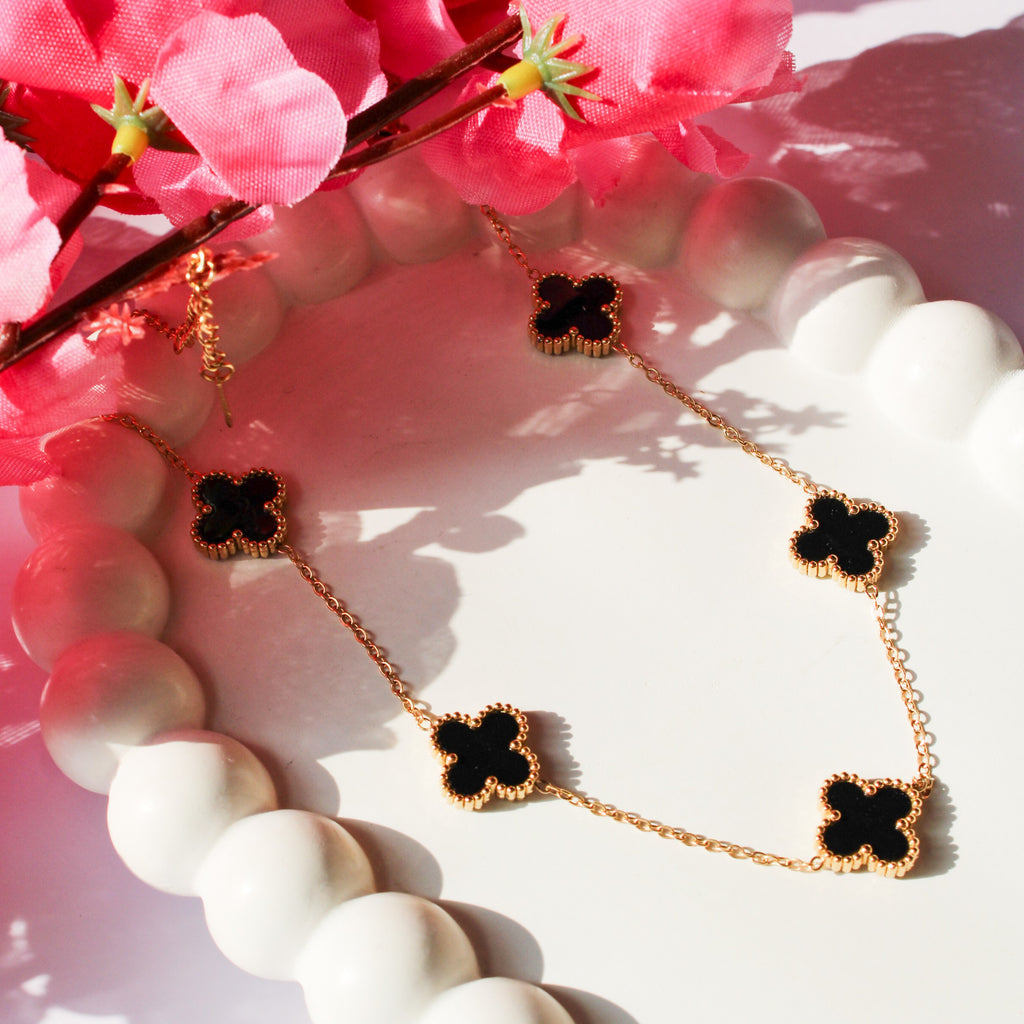 Vera Gold & Black Clover Necklace