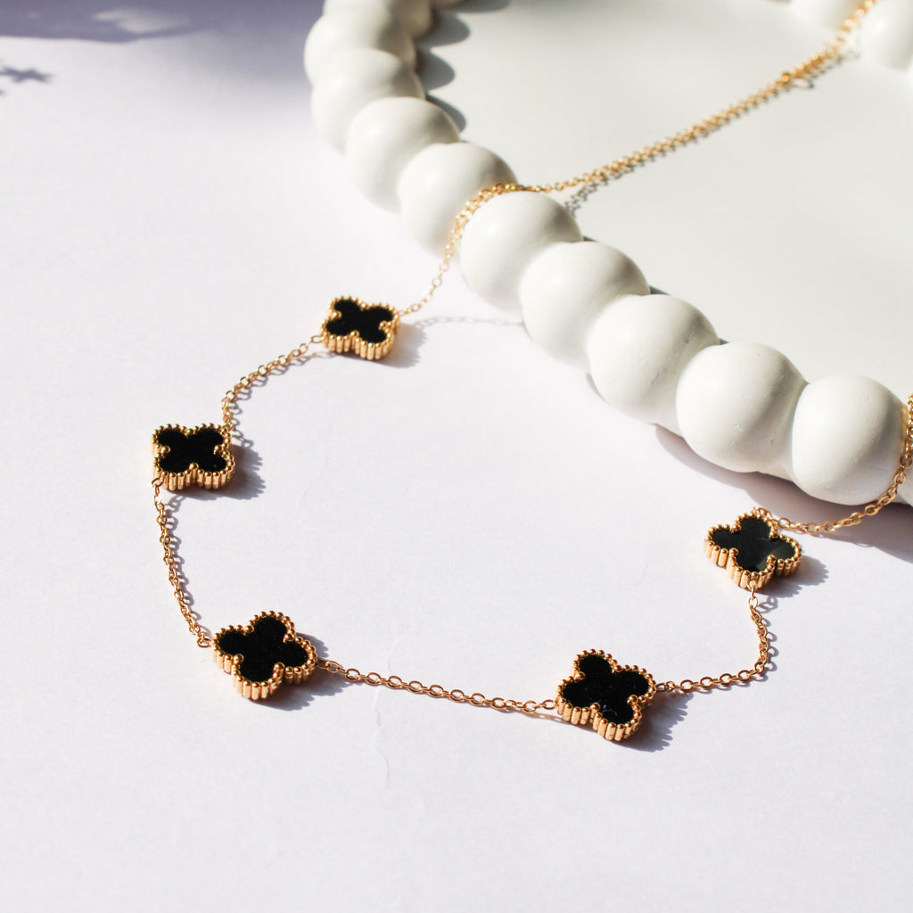 Vera Gold & Black Clover Necklace